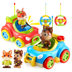 lalalark 2 Pack Remote Control Car for Toddlers, RC Cars with Cartoon Figure, Kids Toy Bumper Cars with LED Lights and Sounds, Light Up Car with Music, Christmas Birthday Gift for Boys Girls