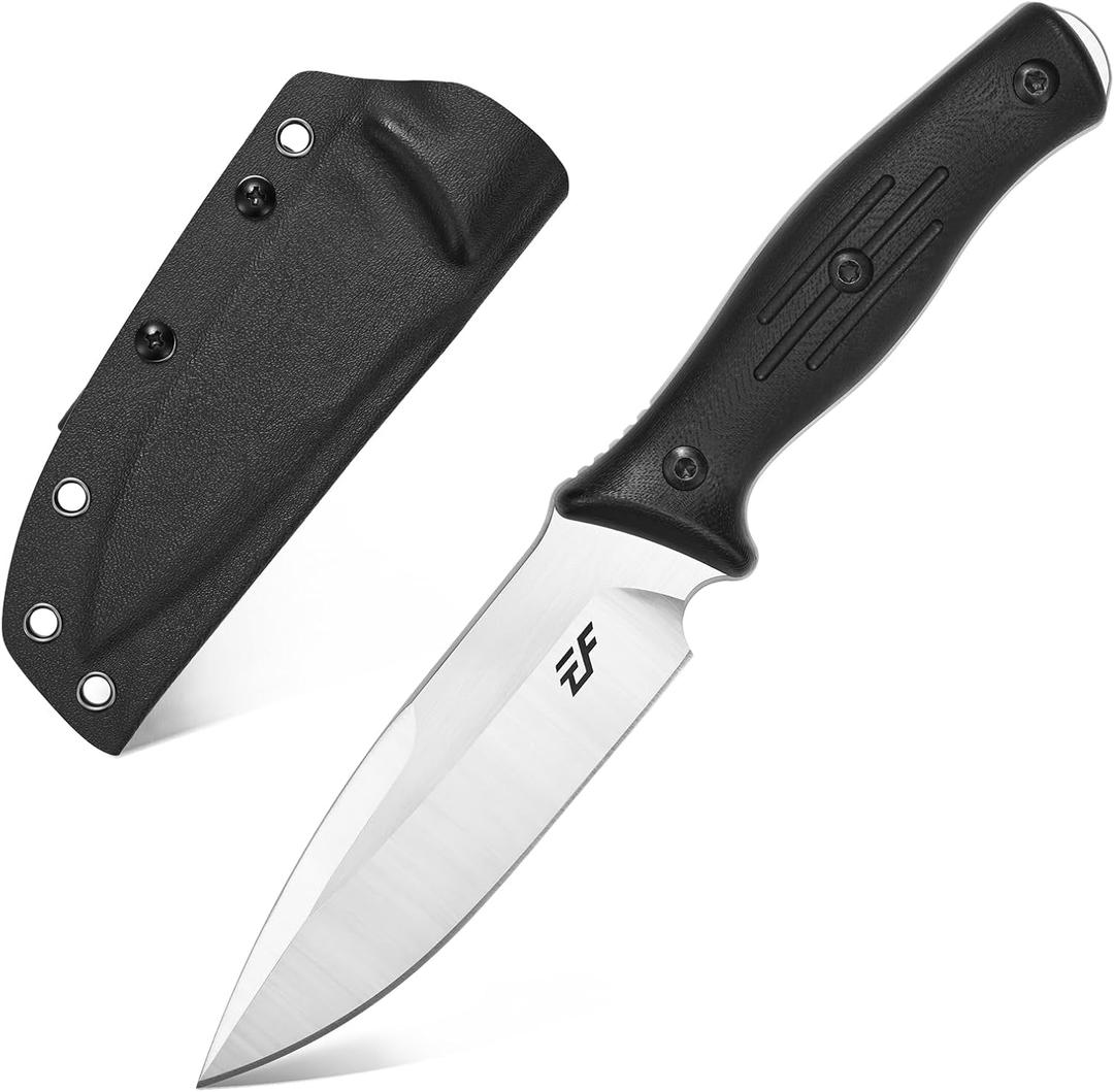 Eafengrow EF140 Fixed Blade Knife, AUS-10 Steel Blade,G10 Handle Full Tang EDC Tool Straight Knife for Working Camping Survival (black)