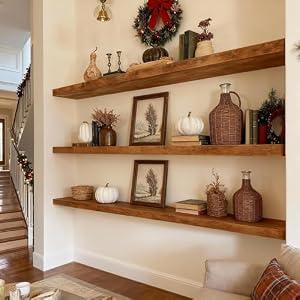 ROGMARS 48Inches Long Walnut Floating Shelves