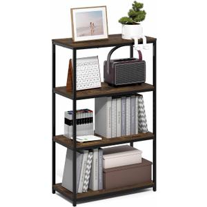 Furinno Simplistic Book Shelf, 4-Tier Tall Wide Bookshelf, Metal Frame Bookcases, Metal Storage Shelves, Storage and Organization, 11.8 x 23.6 x 38.6, for Living Room, Home Office, Bedroom, Amber Pine