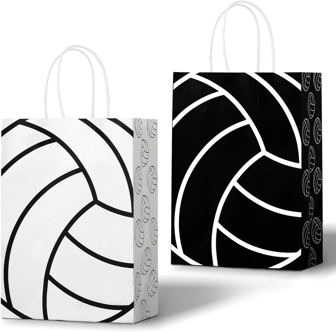 Lesnala 16Pcs Volleyball Party Favor Bags With Handles, Volleyball Gift Paper Bags, Sports Themed Treat Candy Bags For Giving Out Birthday Party Favors And Sports Game Party Theme Small Gifts, 2 Types