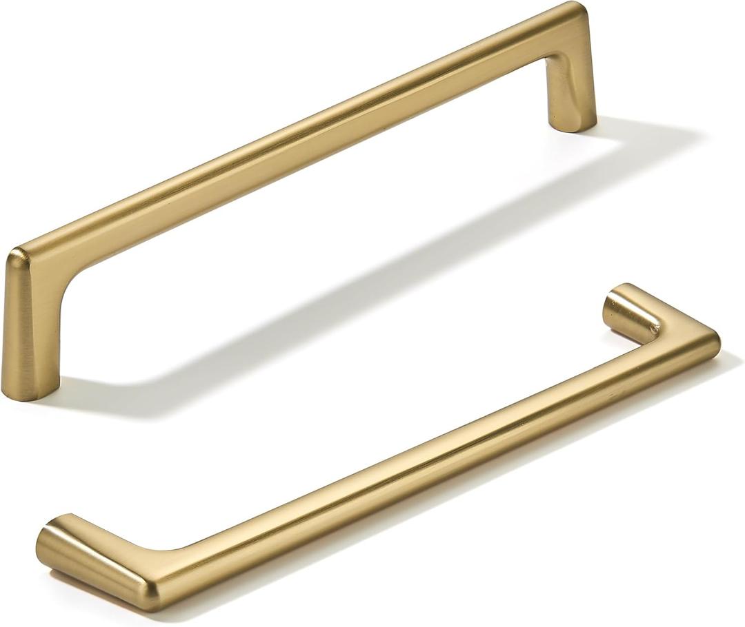 khtumeware 2 Pack Brushed Brass Cabinet Pulls 6.3 Inch(160mm) Hole Centers Satin Gold Kitchen Cabinet Hardware for Cupboard Drawer Handles Dresser Pulls