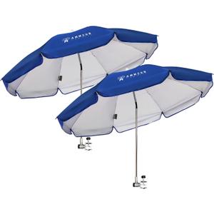 AMMSUN Chair Umbrella with Universal Clamp Adjustable 47 inches and 360 Swivel & UPF 50+ Protection Portable Sun Umbrella, Secure Clip on Camping/Beach Chairs, Stroller, Wheelchair, Golf cart, Lounger, Blue, 2 PACK