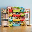 SpaceAid Toy Storage Organizer with 6 Shelves and 12 Bins, Toy Organizers Storage Bookshelf, Kids Bin Shelf Toys Box Bookcase for Bedroom Playroom Organization Room Decor, Multi-Colored, 52.3"W, 6 Shelves, 12 Bins