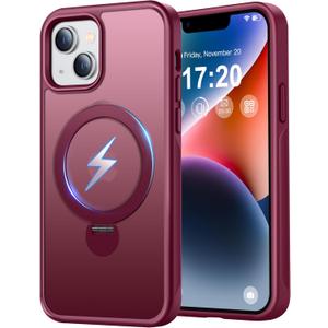 360 Rotatable Magnetic Stand for iPhone 13/14 Case Compatible with Mag-Safe 16FT Military Drop Protection, Anti-Scratch/Fingerprint iPhone 13/14 Phone Case(Matte-Red)