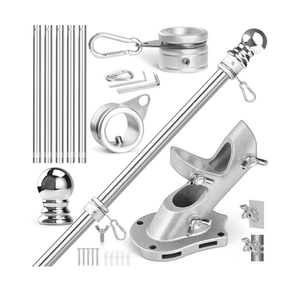 Anovo Flag Pole Kit Stainless Steel 6 FT Flag Poles with1 Inch Metal 360° Rotating Flag Pole Rings Clip, TwoPosition Flag Pole Holder Brackets Mounting for Outside House Outdoor Porch (6 FTSliver)