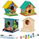 Liliful 4 Pack Birdhouse Kit DIY Wooden Bird House with Paint and Paintbrushes Arts and Crafts Painting Kits for Boys Girls Adults Build Paint Christmas Birthday Indoor Outdoor Craft (Seasonal Style)