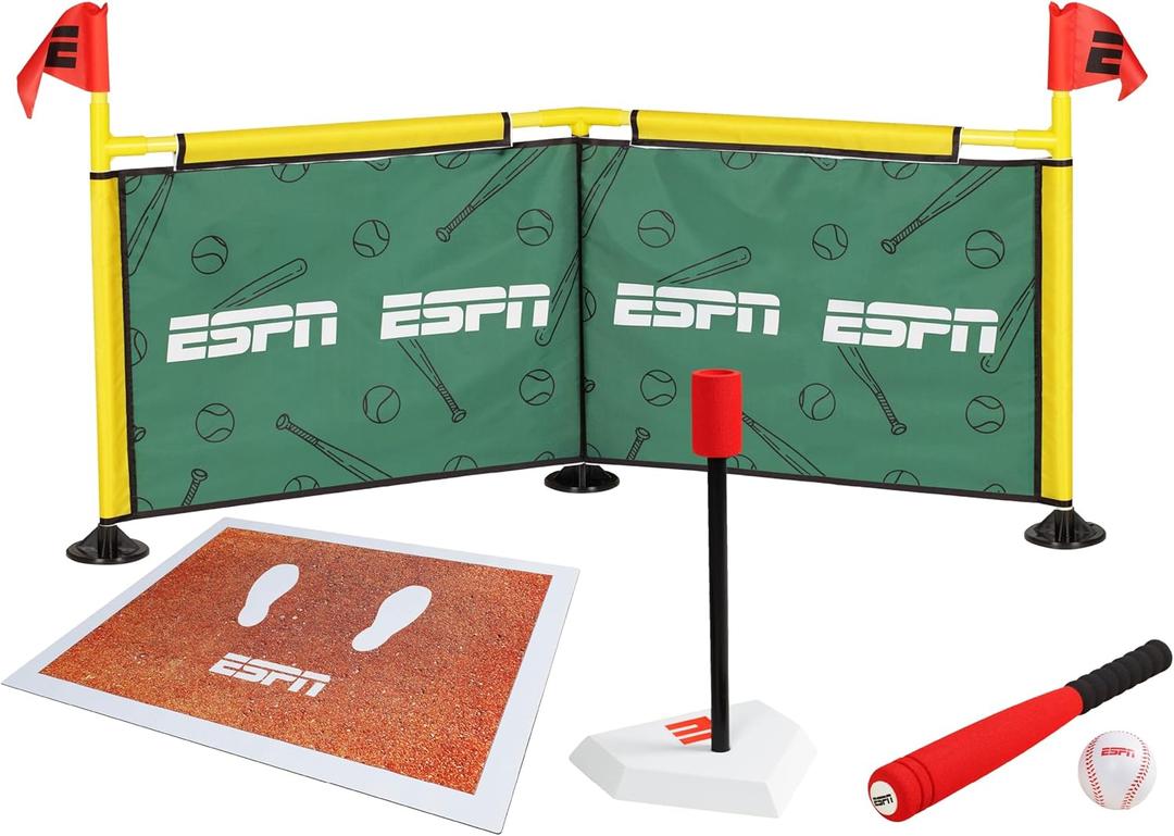 ESPN Batting Tee for Kids Includes Tee Ball Bat, Foam Ball, Home Run Fence, and Batters Box