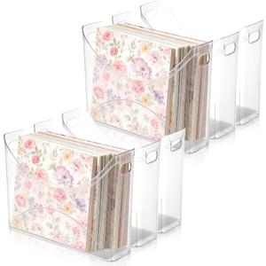 6 Pack Scrapbook Paper Storage with Handle Clear Vinyl Sheets Storage Bins Organizer Plastic Scrapbook Paper Holder for 12x12 Inch Craft Papers Book Cardstock Files Magazines Documents