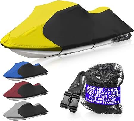 Look like Trailerable Jet Ski Cover Fits 126"-135" 3 Seater PWC Yellow/Black
Waterproof, Stand-Up to 3 Seater, Fade Resistance, Zippered Fuel Access, Air Vents, Double-Stitched Seams, Tie-Down Straps