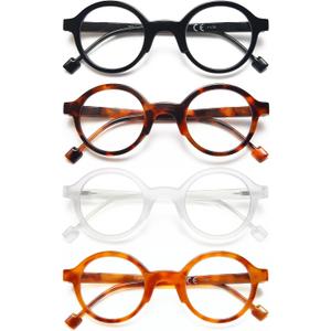 YTDBNS Retro Round Reading Glasses for Women/ Men, 4 Pack Lightweight Blue Light Blocking Readers, Vintage Circle Frame Eyewear for Daily Use, 1.00