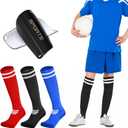 Shin Guards Soccer Youth, Soccer Socks Football Calf Shin Pads, Knee High Sport Long Sock, Ages for 3-20+ Years Old (X-Small, Multicolor (3 Pairs Socks + 1 Pair Shin Guard))