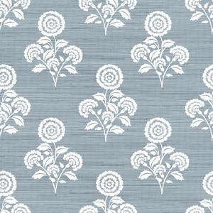 NuWallpaper Flourish Block Print Mineral Blue Faux Grasscloth Peel and Stick Wallpaper, SSS6309