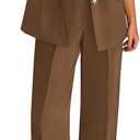 KIRUNDO Womens Suits 2 Piece Set Business Casual Blazer Jacket Wide Leg Dress Pants Suits Professional Work Office Outfits (Large, Brown)