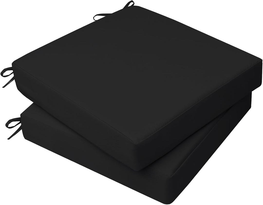 AAAAAcessories Outdoor Seat Cushions for Chairs, Waterproof, Fade-Resistant, 20" x 18" x 3", Patio Furniture Replacement Cushions, Set of 2, Charcoal Black