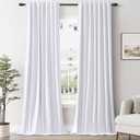 White Linen 100% Blackout Curtains 96 Inches Long 2 Panels Set Thermal Insulated Curtains for Living Room Back Tab Rod Pocket Room Darkening Curtains for Bedroom Nursery, 52x96
