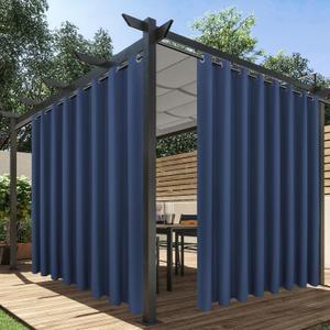 HolidayIdeas Extra Wide Outdoor Curtains for Patio Waterproof, 2 Panels - 110 x 84 Inch - Privacy & Light Filtering Curtains Grommet Outside Curtains for Porch, Gazebo, Pergola, Backyard (Navy)