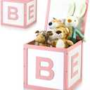 Chunful Wood Baby Shower Box ABC Display Box for Party Decorations with Alphabet Letters Personalized Shower Gifts Basket Party Blocks Backdrop for Boys and Girls (Pink,White)