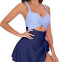 One Piece Swimsuit Women Tummy Control Swim Dress Sexy Criss Cross Tie Back Bathing Suit Blue, XX-Large