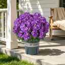 Geraniums Artificial Flowers for Outdoors, 2 Pack Potted Plants Purple Faux Geraniums Bush Artificial Topiaries Realistic UV Resistant Fake Flowers Greenery for Outside Garden Porch Patio Yard Indoor