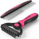 Docrok Pet Grooming Brush & Comb Combo, Cat & Dog Brush for Shedding & Dematting, Undercoat Rake for Long-haired Pets, Pink