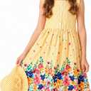 Girls Floral Sundress Summer Beach Dress with Matching Sun Hat Yellow 11-12 Years