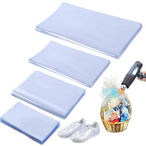 Yolev 500pcs Heat Shrink Wrap Bags for Baskets, 4 Sizes Clear POF 14"x20"(100) 8"x12" (100) 8"x10" (100) 4"x6" (200), Heat Seal Bags Film for Soap Book Bath Bomb Jar Tumbler Sleeve Packaging