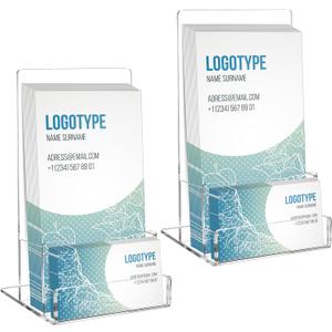 2-Pack Acrylic Brochure Holder 4 , Clear Brochure Display Stand with Acrylic Business Card Holder Plastic Flyer Display Stand for Magazine, Pamphlet, Booklets, Menu, Journals, Literature