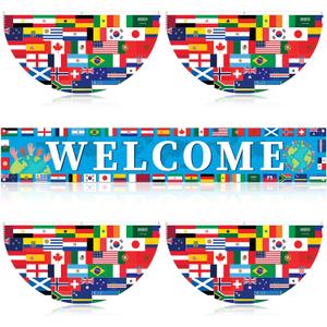 Chumia 5 Pcs International World Flag Decorations Include World Country Flag Outdoor Hanging Bunting Fan Banners Country Flags Fence Banner Sports Events Bar Sports Clubs Decoration