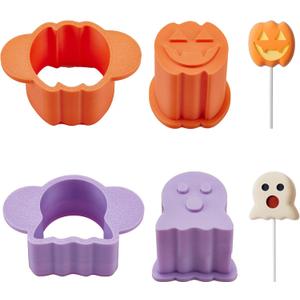 Halloween Cake Pop Molds - Cookie Cutters Set, Pumpkin & Ghost Cake Pop Cutter and Pusher, 3D Printed Chocolate Mold Press for Party Treats, Cake Pop Kit Baking Molds for Desserts