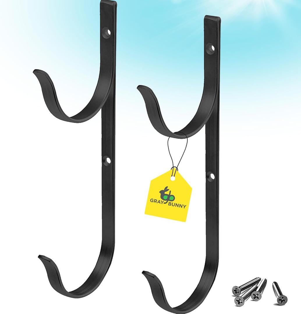 Gray Bunny Pool Pole Hanger, 2 Piece Black Premium Aluminum Swimming Pool Accessories Hook Set, for Telescopic Poles, Skimmers, Leaf Rakes, Nets, Brushes, Vacuum Hose, Garden Tools