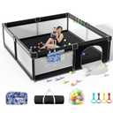 LUTIKIANG Playpen, 79" X 71" Extra Large Playpen, Play Pen for Babies and Toddlers, Kids Play Pen, Sturdy Safety Play Yard, Baby Fence with Gate, Play Pin for Toddler (Black)