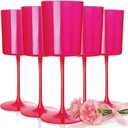 Ciaell 12 Pack Plastic WineGlasses - 14Oz Hot Pink Plastic WineGlasses With Stem - Disposable Stemmed Cups for Parties & Weddings & Mother's Day