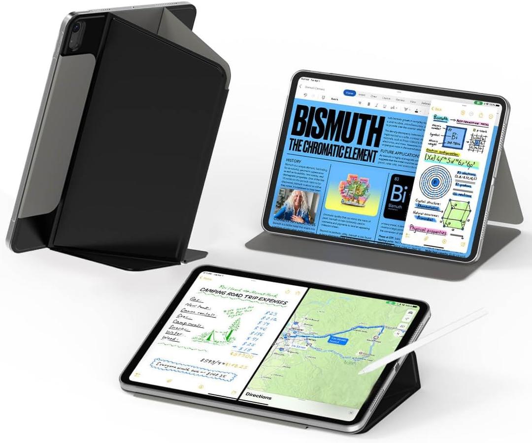 Feams V Fold Case for iPad (A16) 11th Generation 11 Inch 2025, iPad 10th Generation 10.9 Inch 2022, V-Shaped Standing Magnetic Detachable Clear Back Case with Landscape Portrait Mode&Auto Sleep, Black