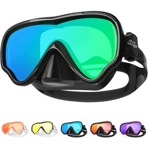 Seago Adult Swim Goggles Mask Mirrored Tempered Lens, Anti UV/Fog No Blurring Clear Wide View with Nose Cover for Men Women