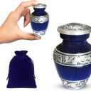 Brass Small Keepsake Cremation Urns for Human Ashes Adult with Velvet Bag, Purple Marble Finish, Hand Engraved Mini Funeral Urns for Both Male and Female, 3" Inch Size (1 Pcs Small)
