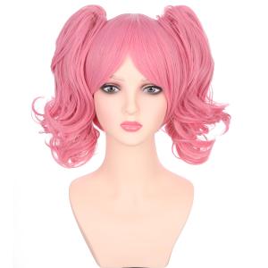 Pink Wig for Kids Girls Short Ponytails Wig Child Pink Wig Include 2 Detachable Buns with Clips Synthetic Cosplay Costume Wig (Pink)