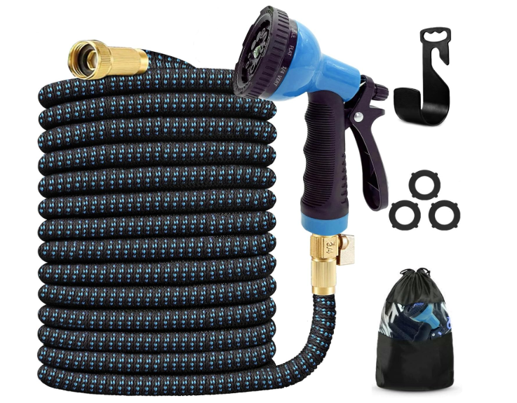 J&B XpandaHose 100ft Expandable Garden Hose – Ultra-Strong 3750D, 4-Layer Latex Core, Brass 3/4" Connectors, 10-Pattern Nozzle & Storage Bag – Lightweight, Kink-Reducing, Leak-Resistant