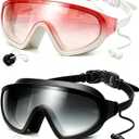 Swim Goggles 2 Pack, Wide View Anti Fog&UV Swimming Goggles for Audlt, No Leak Pool Beach Essentials for Men Women