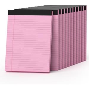 Pink Legal Pads 8.5 x 11 Notepads Wide Ruled, 12 Pack Pink Note Pads 8.5 x 11 Pink Paper, Legal Size Paper, 30 Sheet/Notepad, Lined Paper with Sturdy White Back, Writing Pads for Study, Office, Home