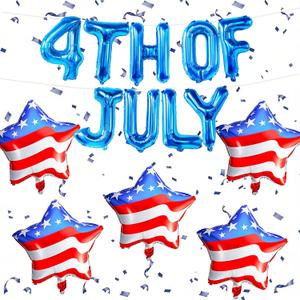 2 x 4th of July Balloons with Red White and Blue Star Balloons, Blue Mylar Letter Balloons for 4th of July Decorations, Party in The USA, Patriotic Decorations