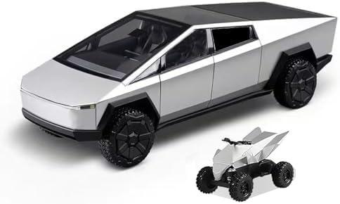 Cybertruck Toy Trucks Alloy Die Casting Model Pickup Truck 1/24 Toy Race Car with Motorcycle -Sound and Light Ideal Gift Age for 6 Year Up