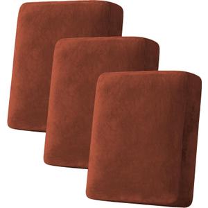 H.VERSAILTEX Velvet Stretch Couch Cushion Cover Plush Cushion Slipcover for Chair Loveseat Sofa Cushion Furniture Protector Seat Cushion Sofa Cover (3 Piece Sofa Cushion Covers, Rust)