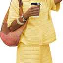 Fisoew Womens Summer 2 Piece Crochet Beach Outfit Cover Ups Button Cardigan Loose Knit Shorts Sets Vacation Swimsuit (Yellow, S)