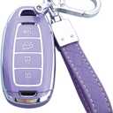 Key Fob Cover Case Compatible with Hyundai Palisade Elantra Kona Accent Azera Veloster Car Accessories (Purple, 4-button)