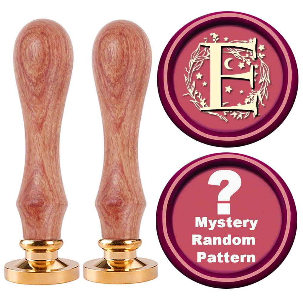 Wax Seal Stamp Set - 2pcs Initial Alphabet E With Mystery Random Pattern for Christmas, Thanksgiving, Envelope, Gift Wrap, Letter - Sealing Kit