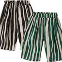 Ashmyova Boy's Cotton Stripe Shorts Summer Elastic Waist Casual Capri Pants for Boys with Pockets 2Pcs (18-24 Months, Black/Green)