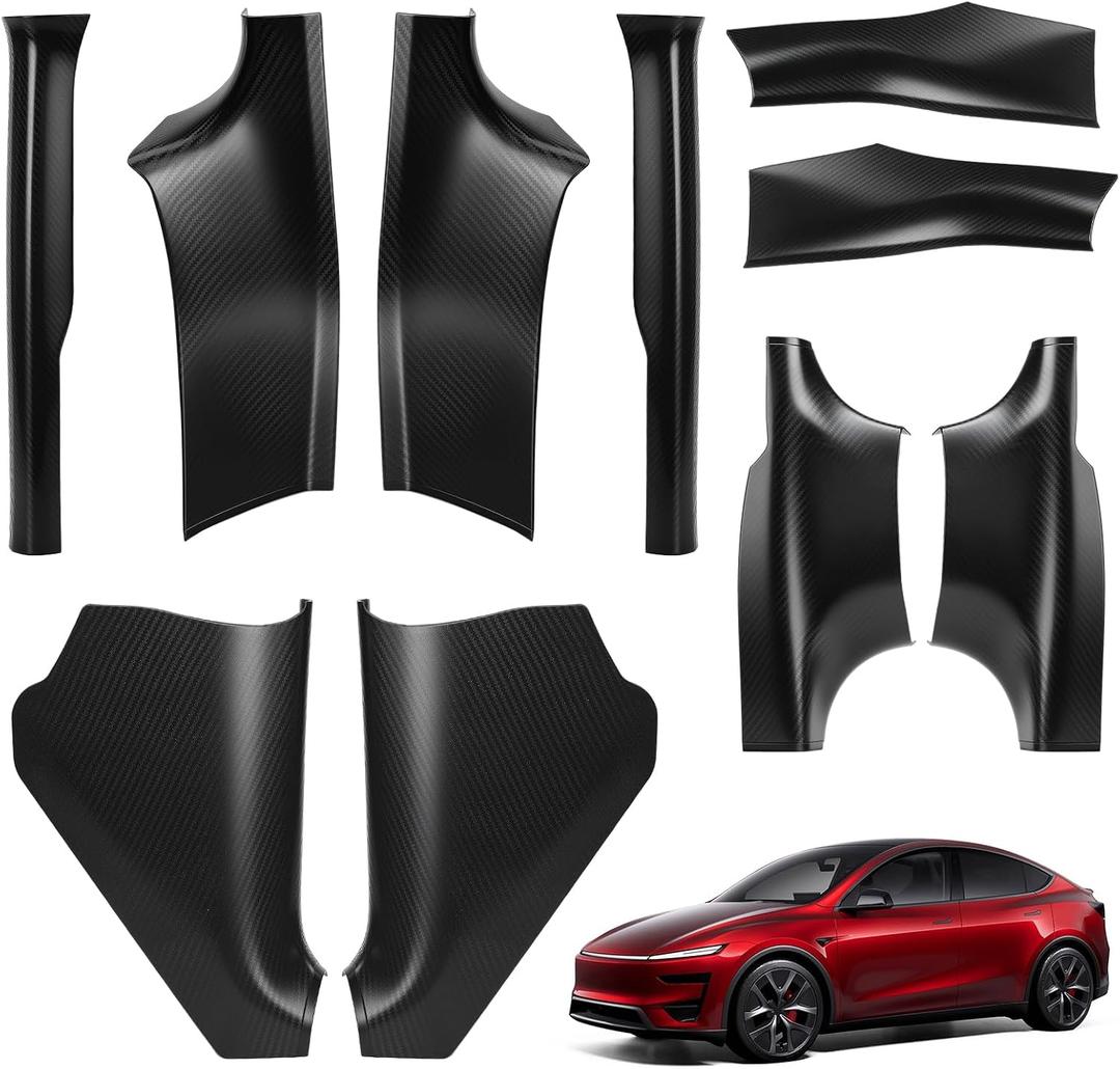 10PCS Carbon Fiber Door Sill Protector & Rear Bumper Guard Compatible with Tesla Model Y Juniper 2025–2026,Anti-Kick Scuff Plate Door Sill Guard Covers,Model Y Accessories(Not for Pre-2024)