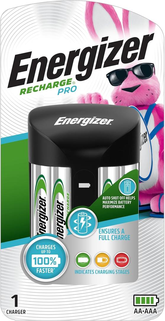 Energizer Recharge Pro Rechargeable AAA and AA Battery Charger With 4 NiMh Rechargeable AA Batteries, Provides a Full Charge in 3 Hours