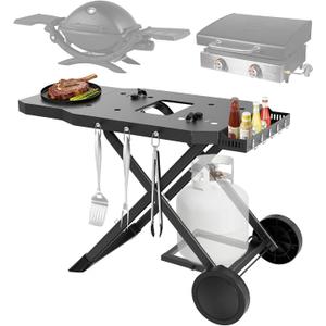 Portable Grill Cart for Blackstone 17" & 22" Griddle, Foldable Grill Table with Propane Tank Holder, Outdoor Portable BBQ Grill Stand for Backyard, Camping, Tailgating